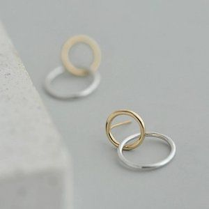 Sterling Silver Two Tone Double Circle Earrings